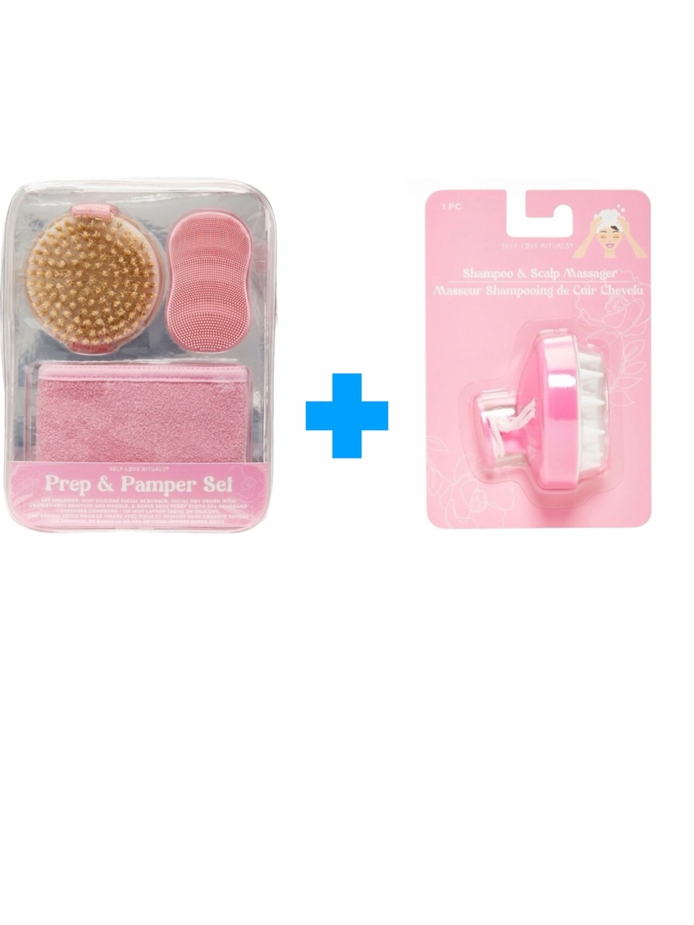 NIB Self Love Rituals® Prep & Pamper Set + Scalp Massager in Power Pink